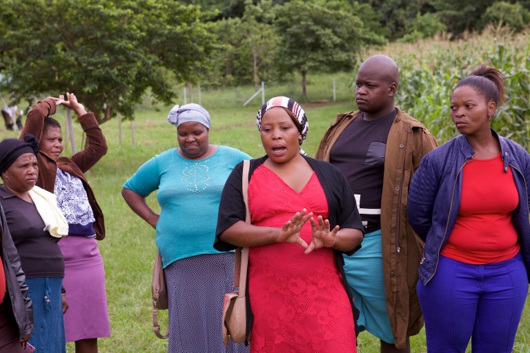 A field worker, Bonisiwe takes her neighbours on a tour of the field.