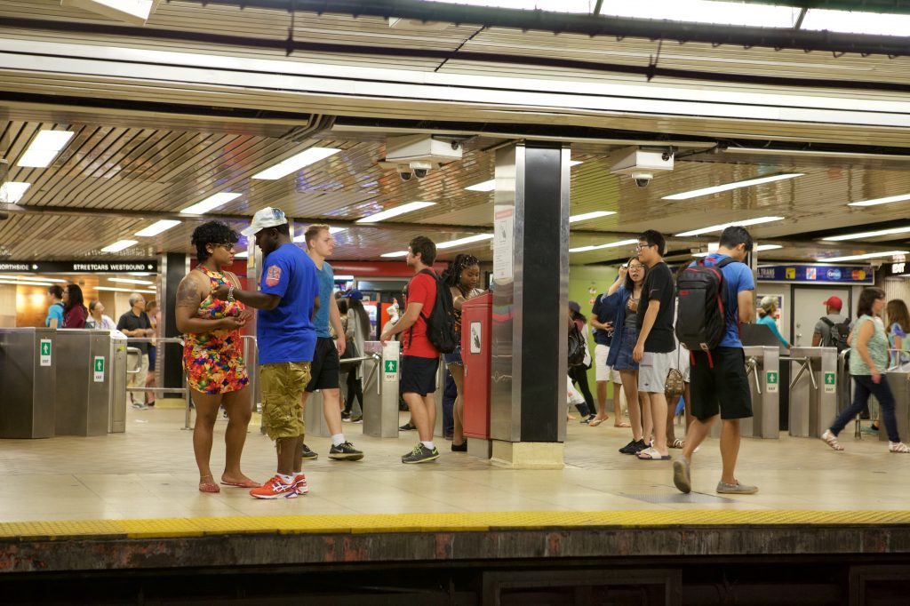 The hustle and bustle of people moving in the underground of Toronto